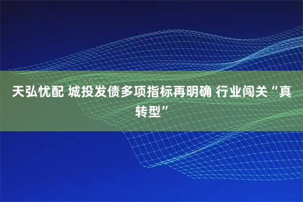天弘忧配 城投发债多项指标再明确 行业闯关“真转型”